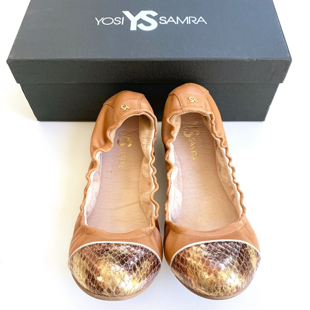 YOSI SAMRA Metallic Snakeskin Captoe Ballet Flats